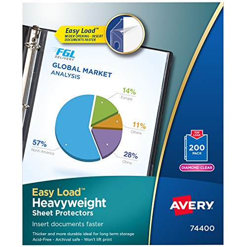 Avery Heavyweight Diamond Clear Sheet Protectors, 8.5″ x 11″, Acid-Free, Archival Safe, Easy Load, 200ct (74400)