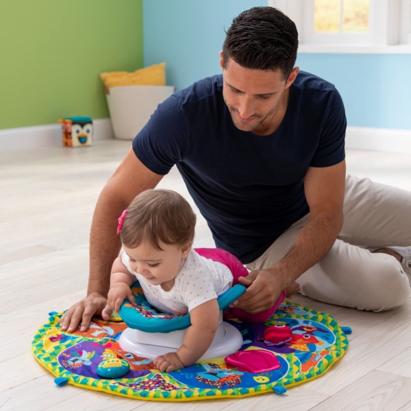 LAMAZE Spin and Explore Baby Gym and Tummy Time Baby Play Mat, Multi