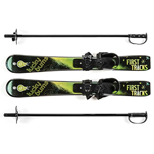 Lucky Bums Kids Beginner Ski and Pole set with Bindings,Green and Black
