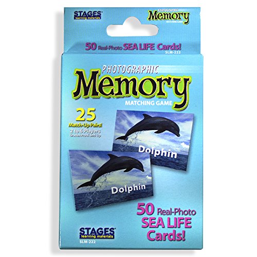 Stages Learning Materials Picture Memory Sea Life Card Real Photo Concentration Memory Game,Aquamarine,Size 5 x 3