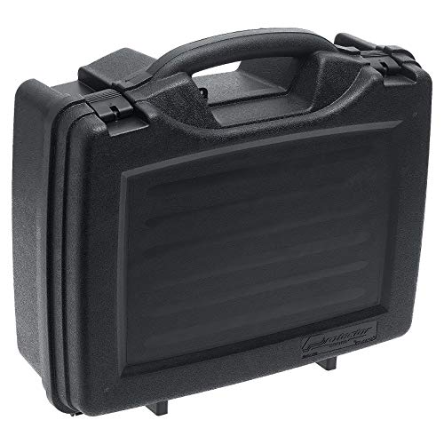 Plano Protector Series Four Pistol Case, Large, Black, Hunting Gun Case with Padlock Tabs and Foam Padding, Hard Plastic Pistol and Accessory Case