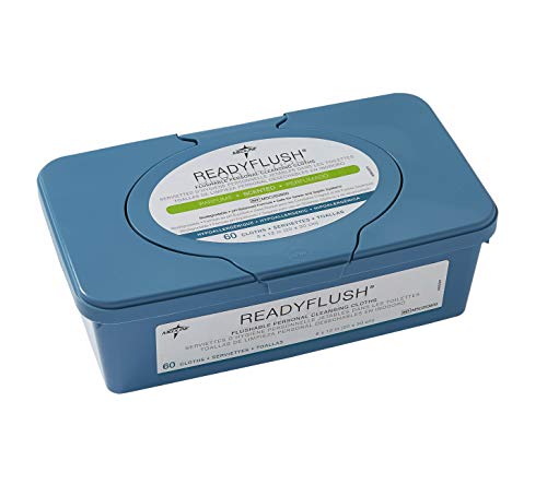 Medline ReadyFlush Large Adult-Sized 8×12 Personal Cleansing Cloths – Tub of 60 Flushable Wipes
