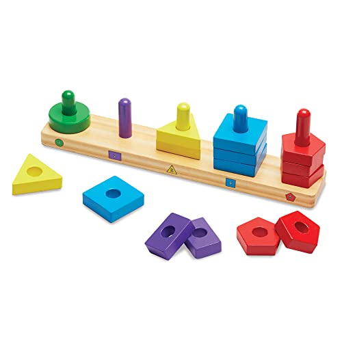 Melissa & Doug Stack and Sort Board – Wooden Educational Toy for age 2+ years With 15 Solid Wood Pieces