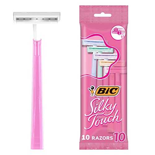 BIC Silky Touch Women’s Disposable Razors, With 2 Blades, Pretty Pastel Razor Handles, 10 Count (Pack of 1)