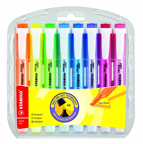 STABILO Swing Cool Highlighter – Assorted Colours, Wallet of 8