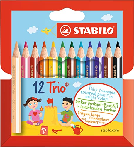 STABILO Trio Thick Colored Pencil Short Set, 12-Colors, Multicolour (205/12-01)