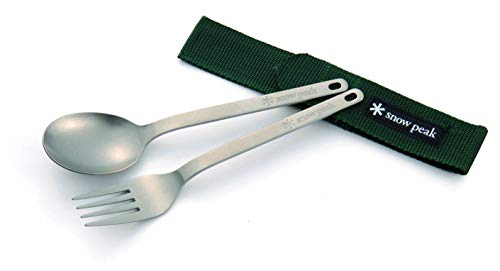 Snow Peak Titanium Fork & Spoon Set – Durable & Light Camping Utensils with a Carrying Case – 1.4 oz