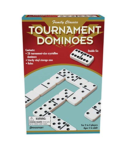 Family Classics Tournament Dominoes – Double Six Crystalline Tiles in Storage Case by Pressman