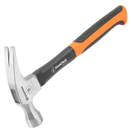 Great Neck HG16S 16 Oz. Fiberglass Straight Claw Hammer | Carpenter & Contractor Tool for Framing, Building, & Ripping Nails | Durable Drop Forged Steel Hammer | Limited Lifetime Warranty