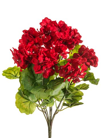 THREE 18″ Artificial Geranium Flower Bushes in Red for Home, Garden Decoration