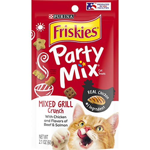 Purina Friskies Made in USA Facilities Cat Treats, Party Mix Mixed Grill Crunch – (10) 2.1 oz. Pouches