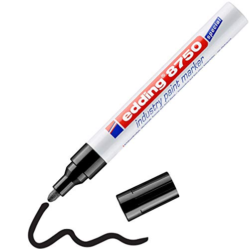 edding 8750 industry paint marker – black – 1 pen – round nib 2-4 mm – paint marker for writing on dusty, slightly oily surfaces, tyres, metal, glass and wood – permanent, waterproof