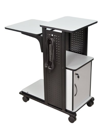 H Wilson WPS4CE Presentation Cart, 4 Shelves and Cabinet, Gray