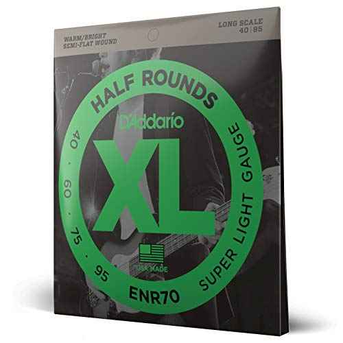 D’Addario XL Half Rounds Bass Guitar Strings – ENR70 – Long Scale – Super Light, 40-95