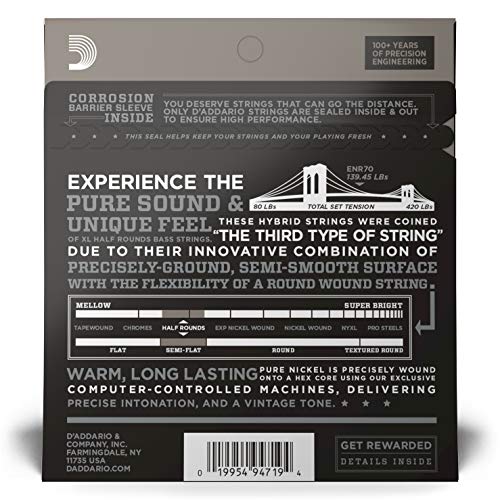D’Addario XL Half Rounds Bass Guitar Strings – ENR70 – Long Scale – Super Light, 40-95 | The Storepaperoomates Retail Market - Fast Affordable Shopping