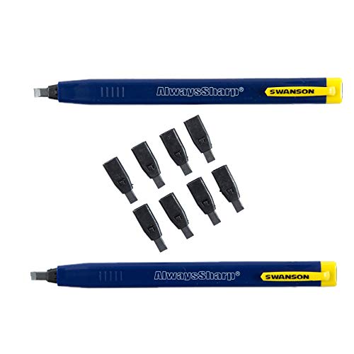 Swanson Tool Co CP216 AlwaysSharp Refillable Mechanical Carpenter Pencil, Two Pack, with 8 More Replacement Black Graphite Tips