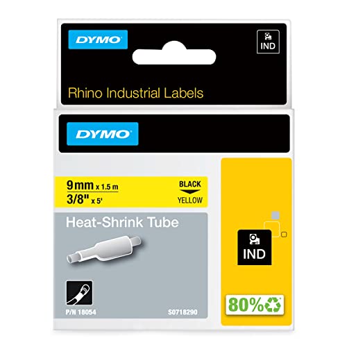 DYMO Industrial Heat Shrink Tubes for DYMO Industrial RhinoPro Label Makers, Black on Yellow, 3/8″, (18054)