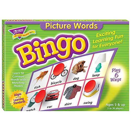 Trend Enterprises: Picture Words Bingo Game, Exciting Way for Everyone to Learn, Play 6 Different Ways, Perfect for Classrooms and at Home, 2 to 36 Players, for Ages 5 and Up