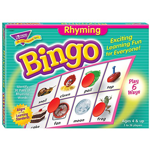 TREND ENTERPRISES: Rhyming Bingo Game, Exciting Way for Everyone to Learn, Play 6 Different Ways, Perfect for Classrooms and At Home, 2 to 36 Players, For Ages 4 and Up