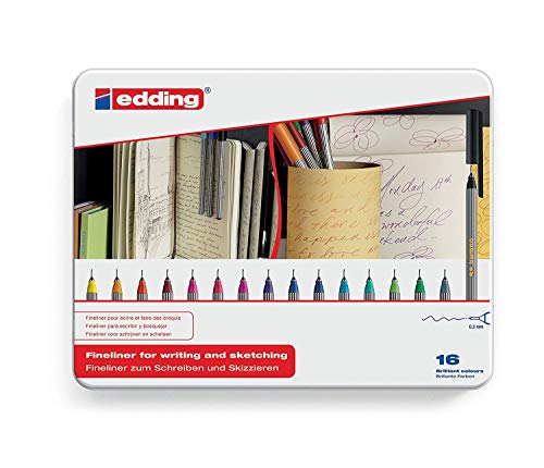 edding 55 – fineliner – set of 16 bright colors – 0.3 mm nib – color pen for writing, drawing, underlining, illustrating – for children and adults, at school and in the home or office