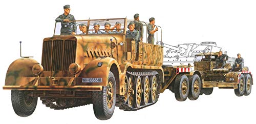 TAMIYA 300035246 – 1:35 WWII Special Operations Vehicle 9 Famo with Low-Bed Trailer
