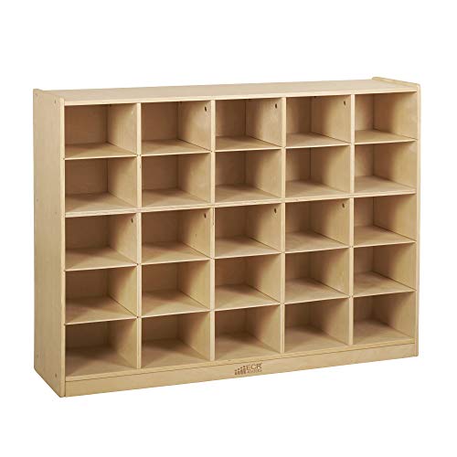 ECR4Kids 25 Cubby Mobile Tray Storage Cabinet, 5×5, Classroom Furniture, Natural