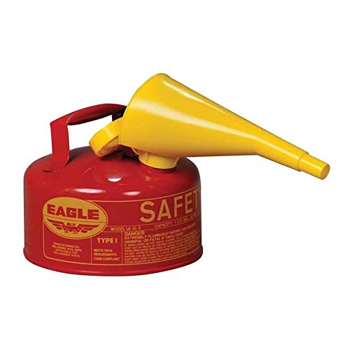 Eagle UI-10-FS Red Galvanized Steel Type I Gasoline Safety Can with Funnel, 1 gallon Capacity, 8″ Height, 9″ Diameter