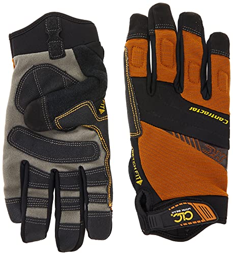 CLC Custom Leathercraft 160L Contractor XtraCoverage Flex Grip Work Gloves, Durable Synthetic Leather, Padded Knuckles Black, Brown, Large