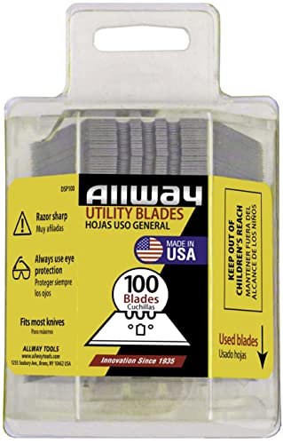 ALLWAY DSP100 3-Notch Utility Knife Blades with Clear Dispenser, 100 Pack