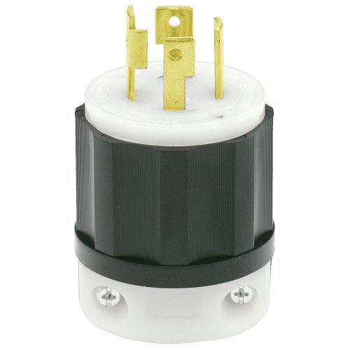 Leviton 2721 30 Amp, 250 Volt 3-phase, NEMA L15-30P, 3P, 4W, Locking Plug, Industrial Grade, Grounding – Black-White