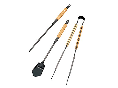 Snow Peak Fire Tool Set – Includes Shovel, Poker, Fire Tongs – Bamboo Handles – Steel – 3.75 Ibs