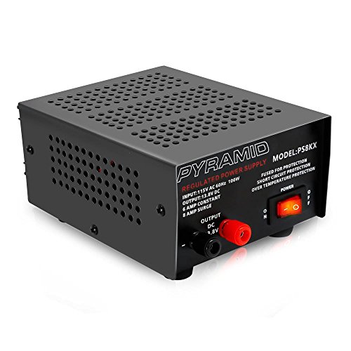 Pyramid Universal Compact Bench Power Supply – 6 Amp Linear Regulated Home Lab Benchtop AC-to-DC 12V Converter w/ 13.8 Volt DC 115V AC 100 Watt Power Input, Screw Type Terminals – Pyramid PS8KX