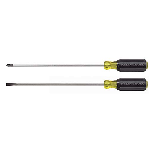Klein Tools 85072 Long Blade Slotted and Phillips Screwdriver Set with Heat Treated Shafts and Cushioned Grips, 2-Piece