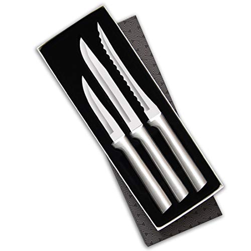 Rada Cutlery Cooking Essentials Knife Starter Gift 3 Piece Stainless Steel Set With Brushed Aluminum, Made in the USA, Silver Handle