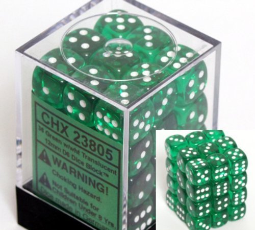 Chessex Green with White Spots Translucent 12Mm 6 Sided Dice 36 by Alliance Games
