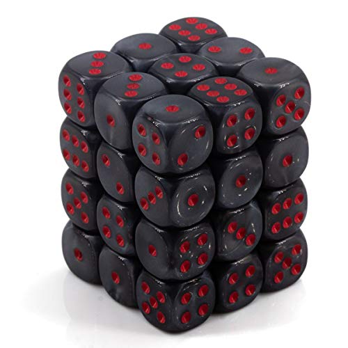 Chessex Dice d6 Sets: Velvet Black with Red – 12mm Six Sided Die (36) Block of Dice