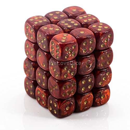 Chessex Dice d6 Sets: Scarab Scarlet with Gold – 12mm Six Sided Die (36) Block of Dice