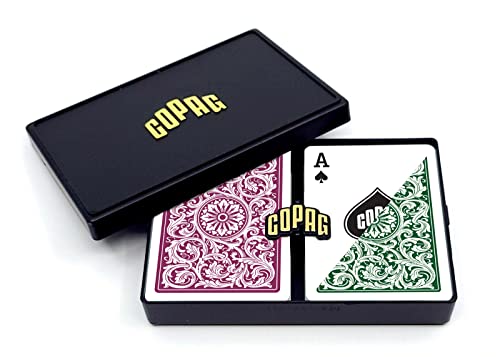 Copag 1546 Design 100% Plastic Playing Cards, Poker Size Green/Burgundy (Regular Index, 1 Set)