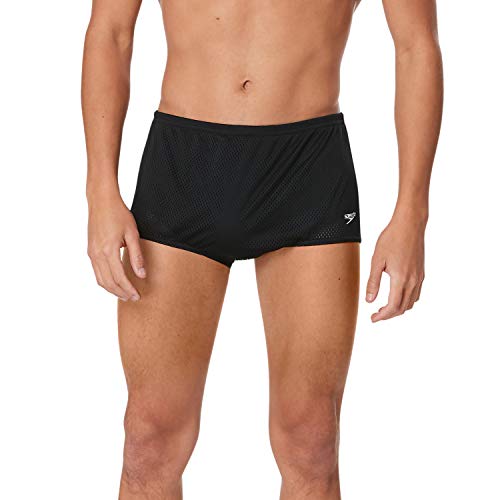 Speedo Men’s Swimsuit Square Leg Poly Mesh Training Suit, Speedo Black, 30