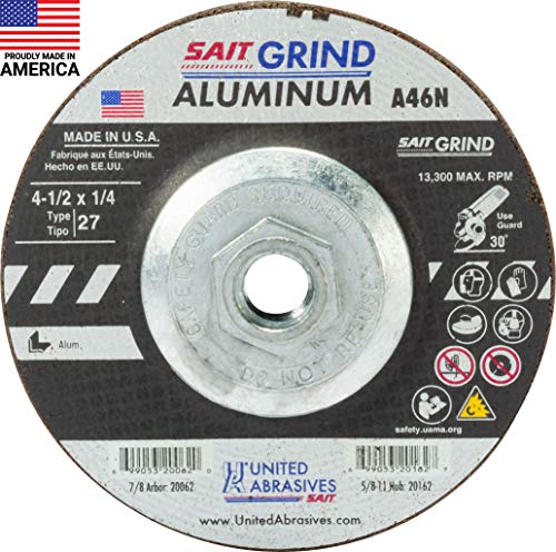 United Abrasives-SAIT 20162 A46N Aluminum Grinding Wheel (Type 27/Depressed Center) 4 1/2″ x 1/4″ x 5/8-11″, 10-Pack