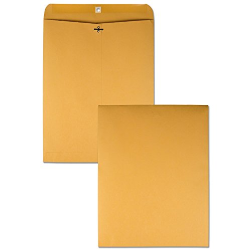 Quality Park 12 x 15-1/2 Clasp Envelopes, Clasp and Gummed Closures, for Oversized Papers, Drawings or Posters, 28 lb Kraft Paper, 100/Box (QUA37810)
