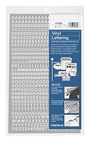 Chartpak Self-Adhesive Vinyl Capital Letters and Numbers, 1/4 Inches High, White, 610 per Pack (01006)