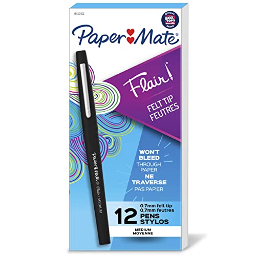 Paper Mate Flair Point-Guard Porous Point Pens, 12 Black Pens.
