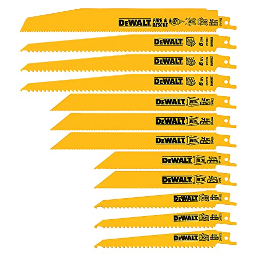 DEWALT Reciprocating Saw Blades, Bi-Metal Set with Case, 12-Piece (DW4892)