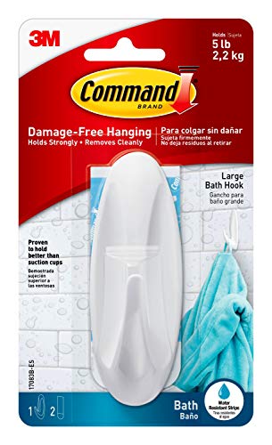 Command Designer Bath Hook, Large, White, 1-Hook with Water-Resistant Strips (17083B-ES), Organize your dorm