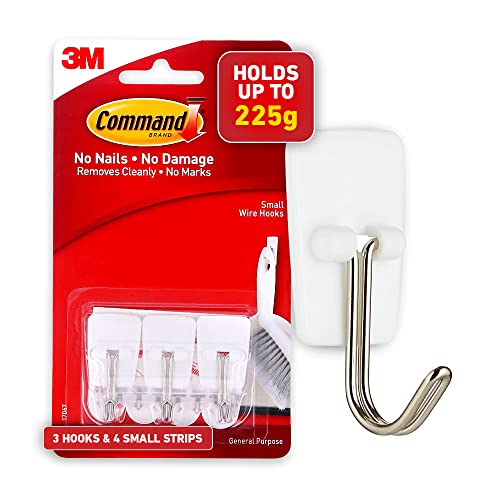 Command Small Wire Toggle Hooks, Damage Free Hanging Wall Hooks with Adhesive Strips, No Tools Wall Hooks for Hanging Organizational Items in Living Spaces, 3 White Hooks and 4 Command Strips