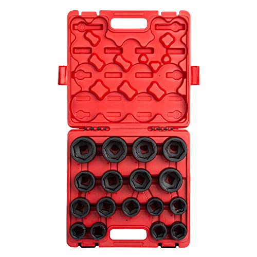 Sunex 4684, 3/4 Inch Drive Heavy Duty Impact Socket Set, 17-Piece, Metric, 26mm-46mm, Cr-Mo Alloy Steel, Radius Corner Design, Dual Size Markings, Heavy Duty Storage Case