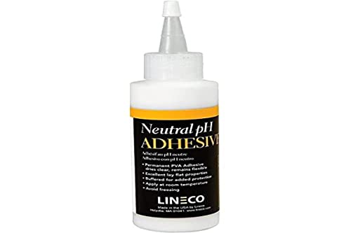 Lineco Neutral pH Adhesive, Acid-Free Dries Clear and Quick PVA Formula Preservation Material Water Soluble Flexible, 4 Ounces, Book Binding and Other Paper Projects, White