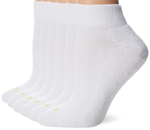 HUE womens Quarter Top With Cushion, 6-pack athletic socks, White, One Size US