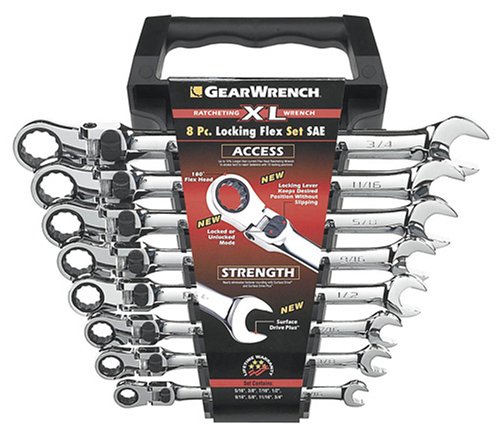 GEARWRENCH 8 Pc. 12 Pt. XL Locking Flex Head Ratcheting Combination Wrench Set, SAE – 85798